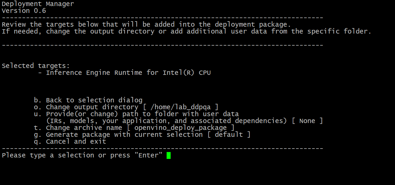 Deployment Manager configuration dialog