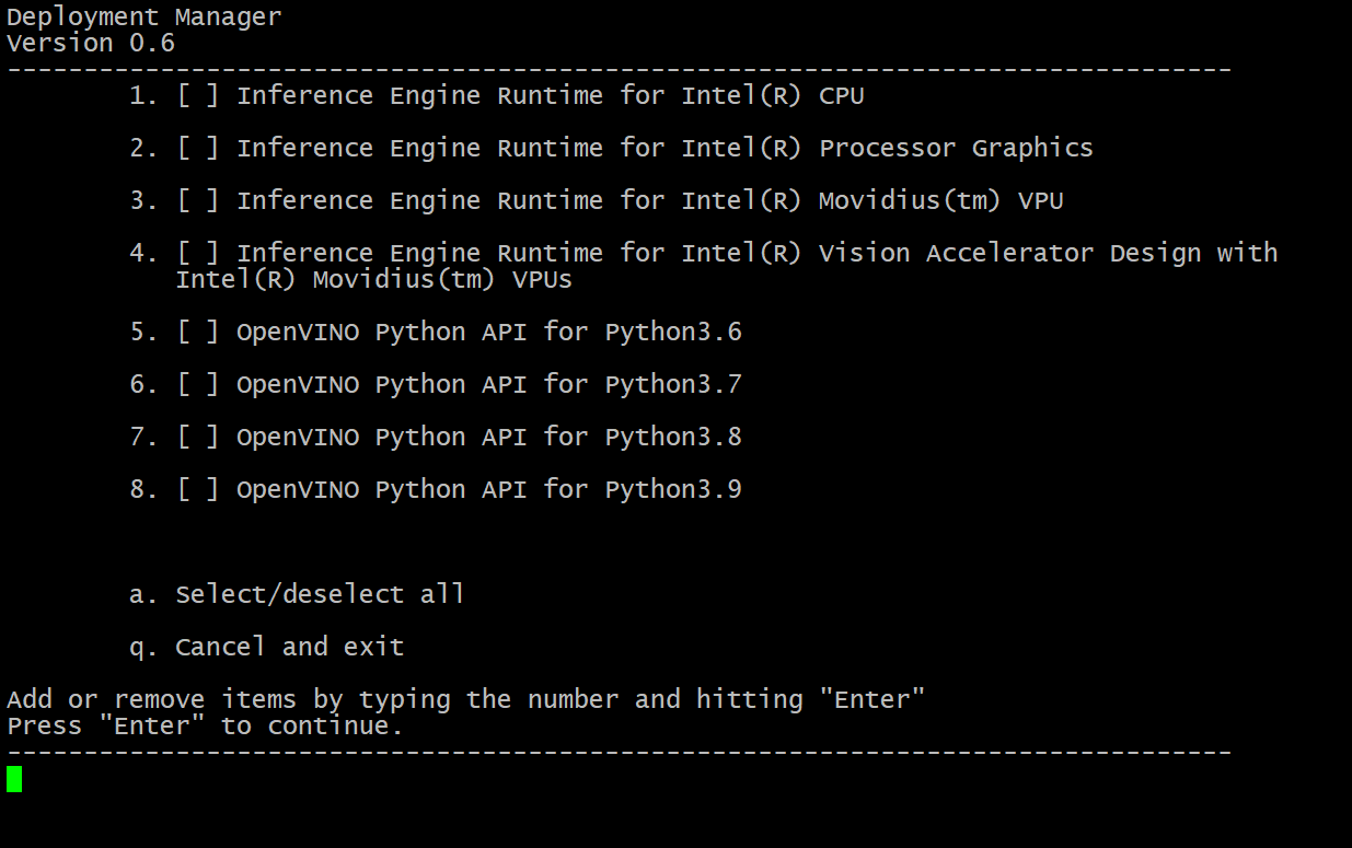 Deployment Manager selection dialog